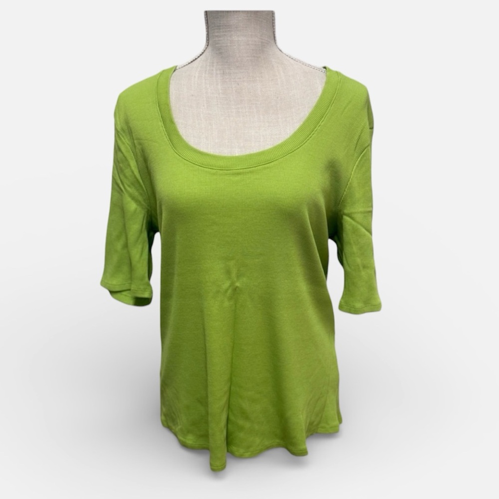 CHICOS Lime green Ribbed short sleeve top